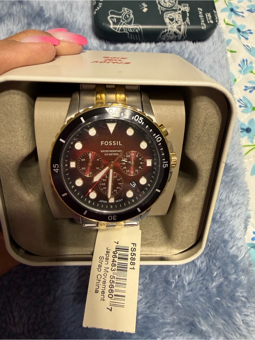 Fossil Two-Tone Gold and Silver Chronograph Watch with Black Dial